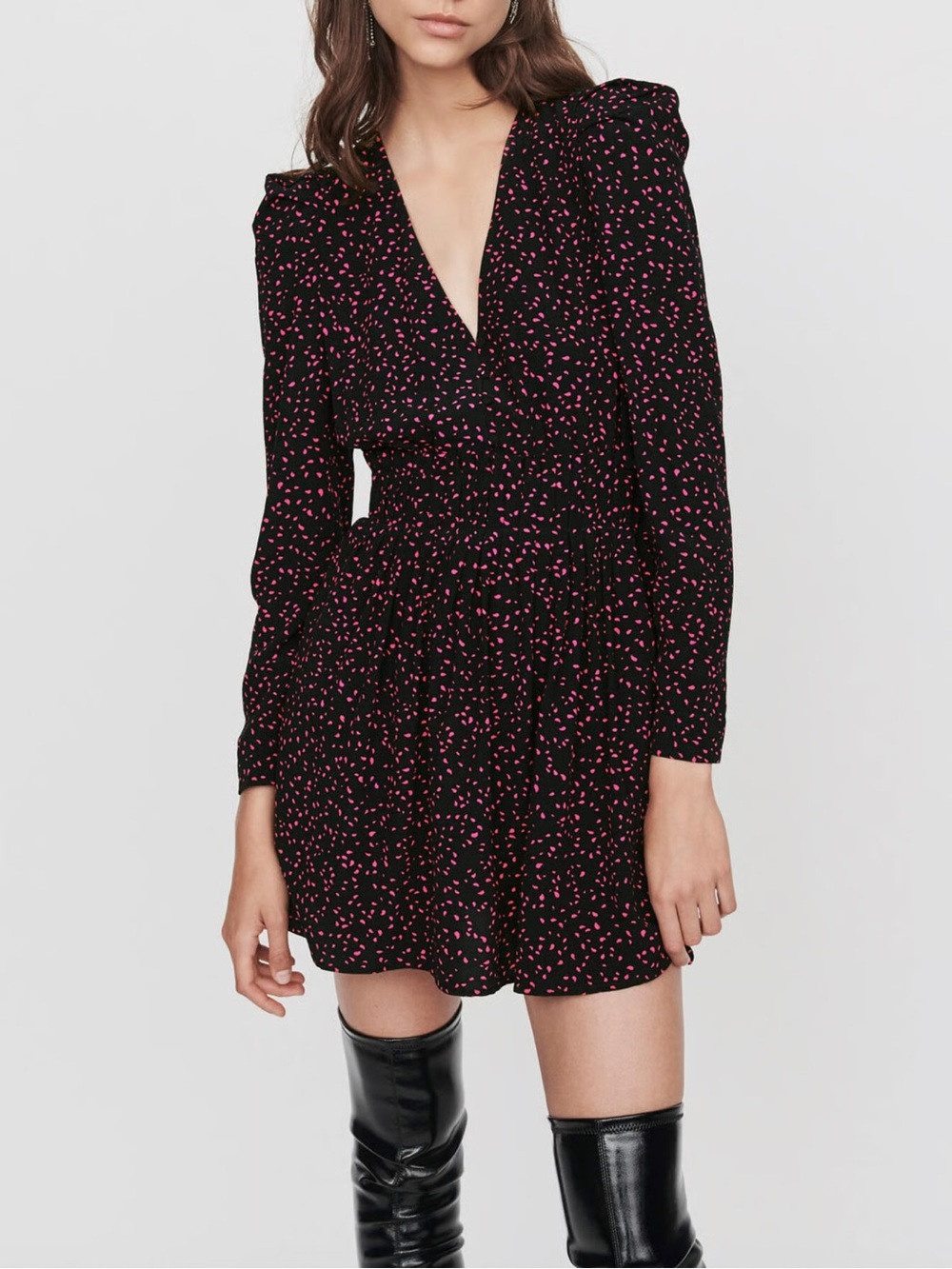 Maje Iko Polka Dot Romper Dress Black Pink Crepe size 38 / Medium